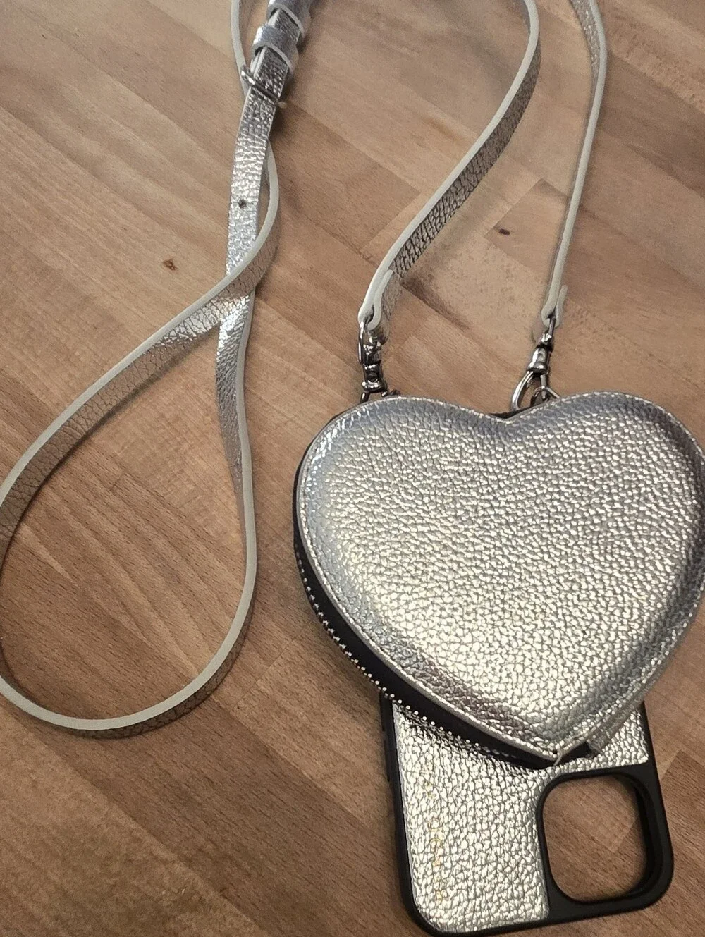 Bandolier Willa HeartShaped LEATHER silver iPhone Cross Body Sling I Phone 14pro